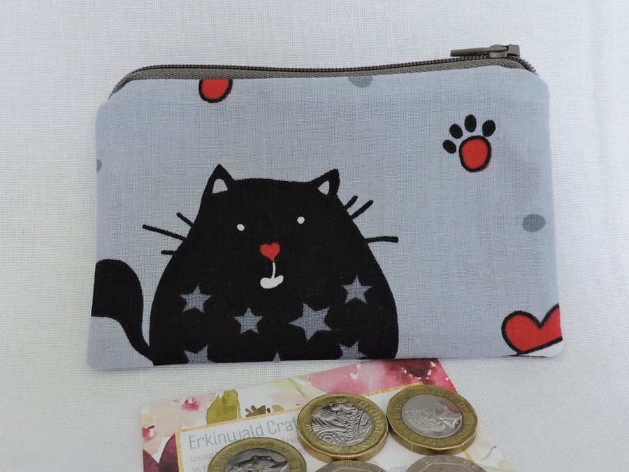 Coin Purse Caricature Cats Grey Red Black and White