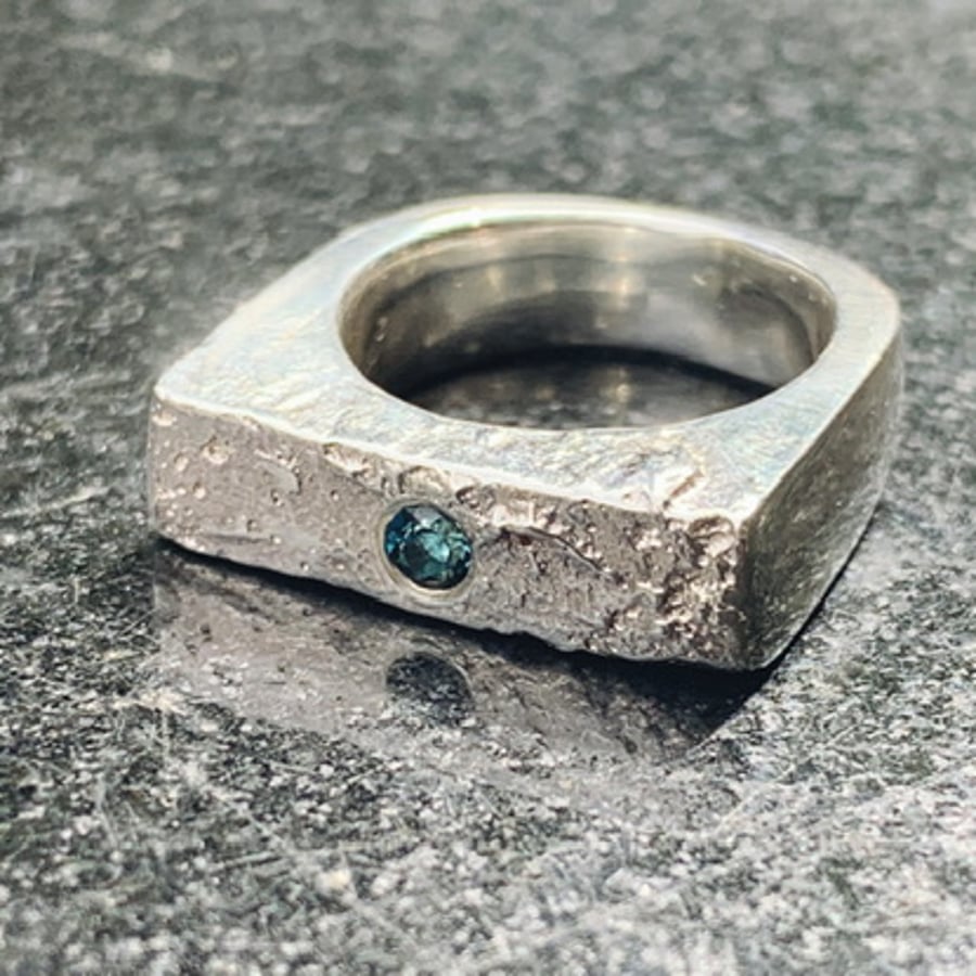 Recycled HANDMADE sterling silver topaz ring