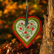 Autumn Orange Floral Pure Wool Felt Hanging Heart