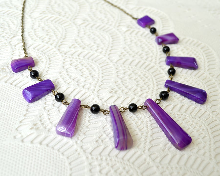 20% off! Purple Agate Fan Necklace