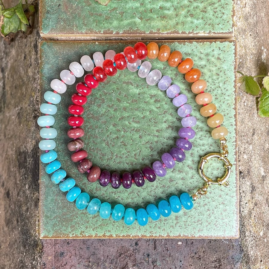 Candy Sunset Hand Knotted Beaded Gemstone Necklace