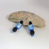 Lampwork turquoise dichroic & black glass drop earrings