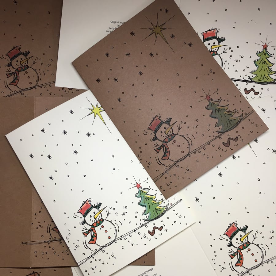 Pack Of 4 - Hand Drawn Style Snowman Christmas Cards