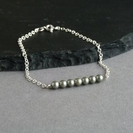 Simple, Sage Green Pearl and Sterling Silver Chain Bracelet - Layering Bracelets