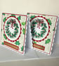 Handmade pack of 2 holly wreath Christmas cards - Image 1