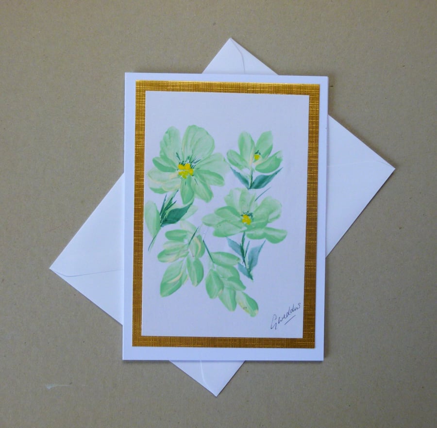 hand painted floral greetings card ( ref FA 217 A5 )