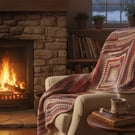 Vintage Crochet Granny Square Blanket Throw - Handmade Boho Berry Plum