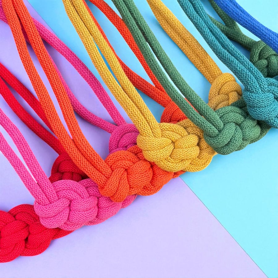 Handmade Boho Macrame Loop Knot Necklace – Recycled Cotton Cord Jewellery