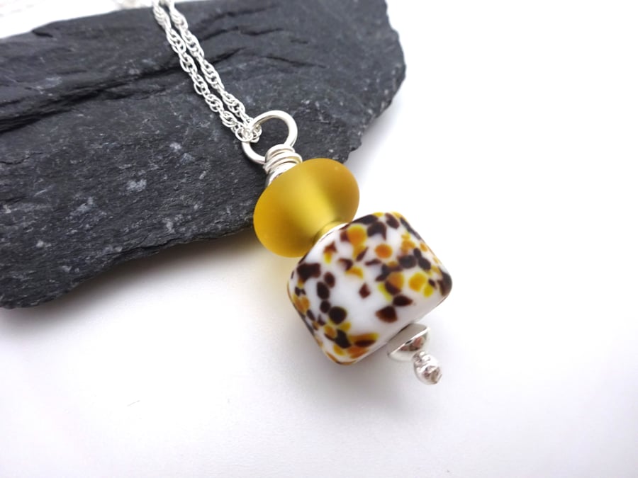 lampwork glass leopard print pendant necklace