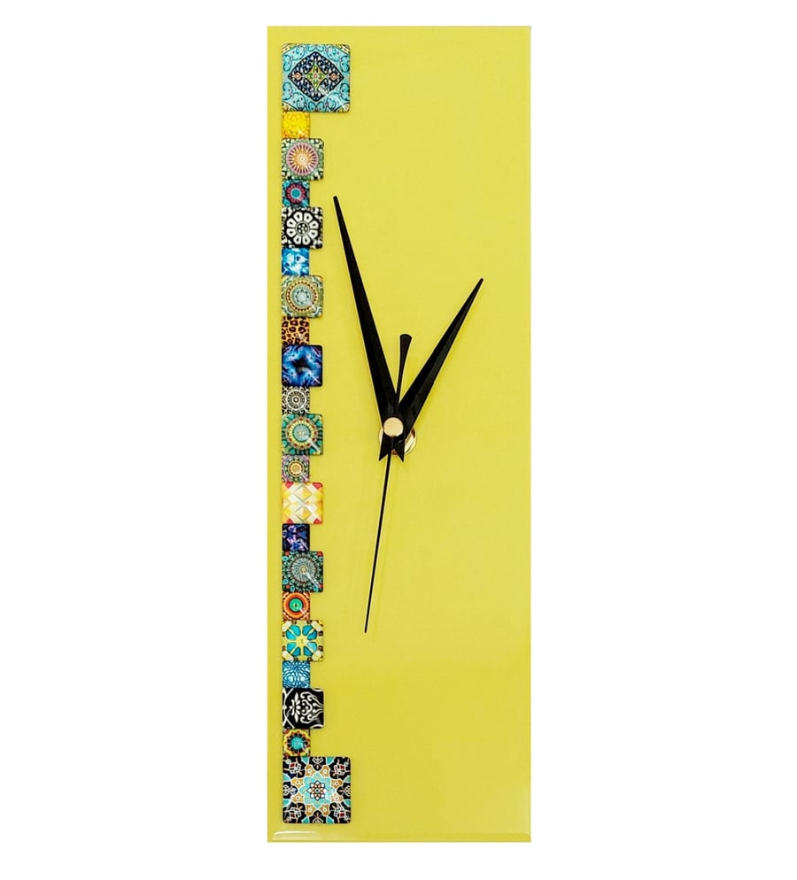 Yellow Rectangle Cabochon Wall Clock, 30 x 10cm