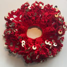 Red scrunchie with golden sequins