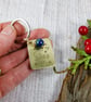 Keyring, Hammered Brass Tag with Engraved Message and Chrysocolla Gemstone - Image 2