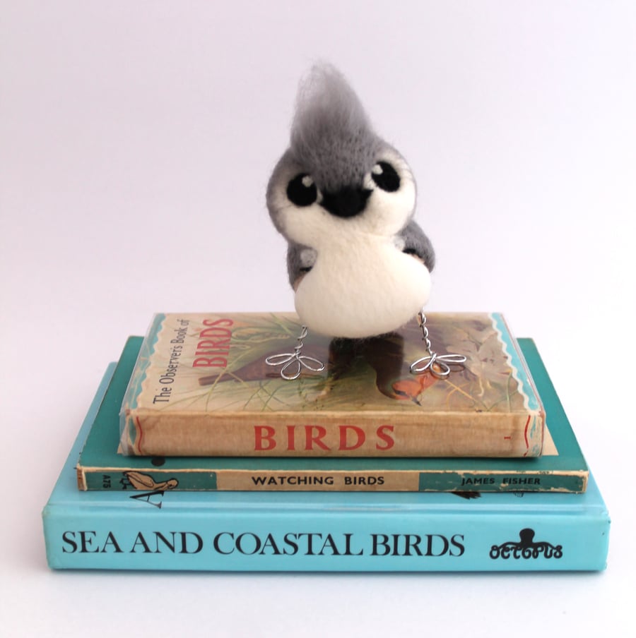 Tufted Titmouse Needle Felted Grey and White Real Bird Tweet