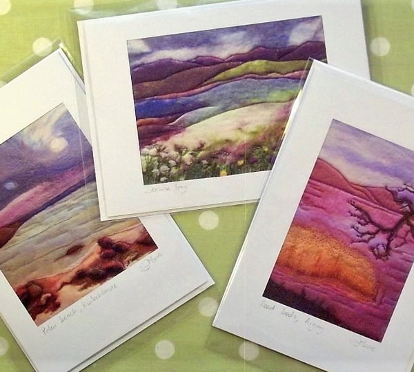 Set of 3 handmade greetings card. Scottish Highlands, Sea, lochs, mountains