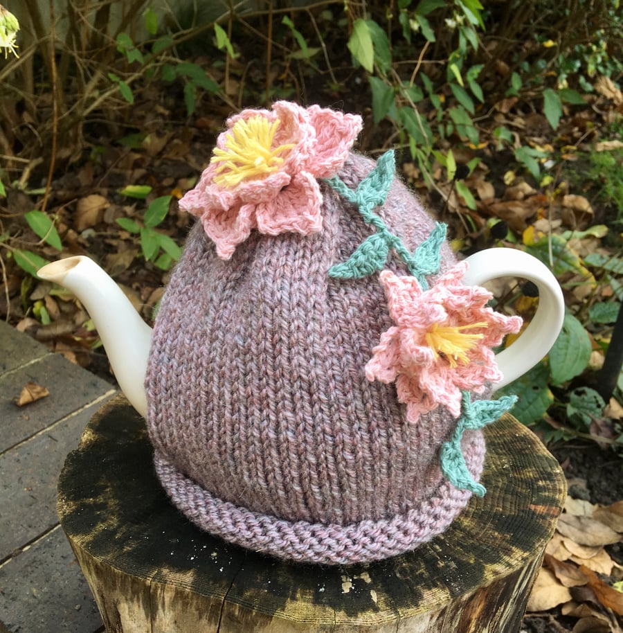 Clematis Tea Cosy Made With Eco Friendly Recycled Wool and Cotton Yarns