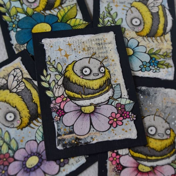 summer bee - original collaged aceo