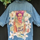 Reworked denim top - Frida Kahlo - Upcycled - Appliqué 