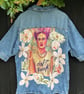 Reworked denim top - Frida Kahlo - Upcycled - Appliqué 
