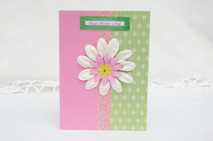 Flower Mother's Day Card in pinks and green
