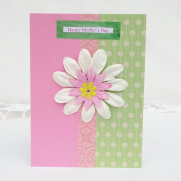 Flower Mother's Day Card in pinks and green