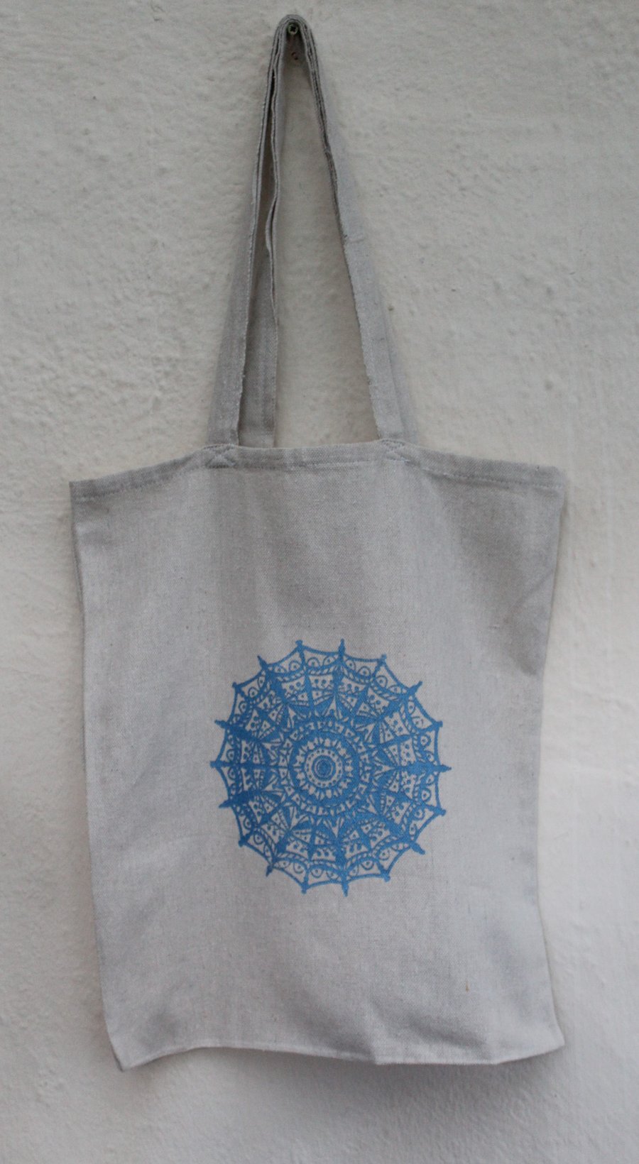 Handprinted Mandala tote bag,unique shopper bag,metallic blue mandala print gift