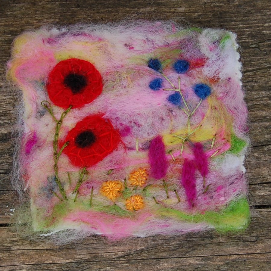 Needle felted and hand embroidered picture - Wildflower Meadow