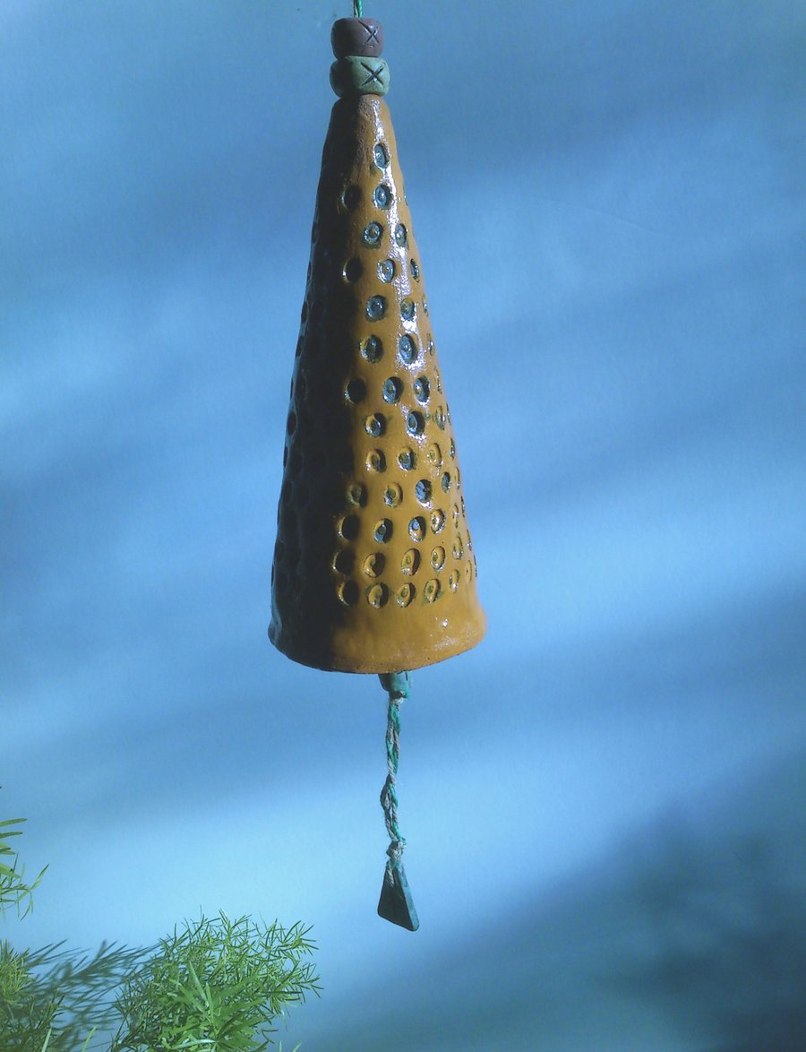 Tall Amber Textured Ceramic Bell