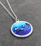 Enamel Pendant, blue enamel pendant, round blue pendant, silver bubbles pendant, - Image 9