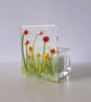 Fused glass tealight candle holder panel, mixed flowers - Image 2