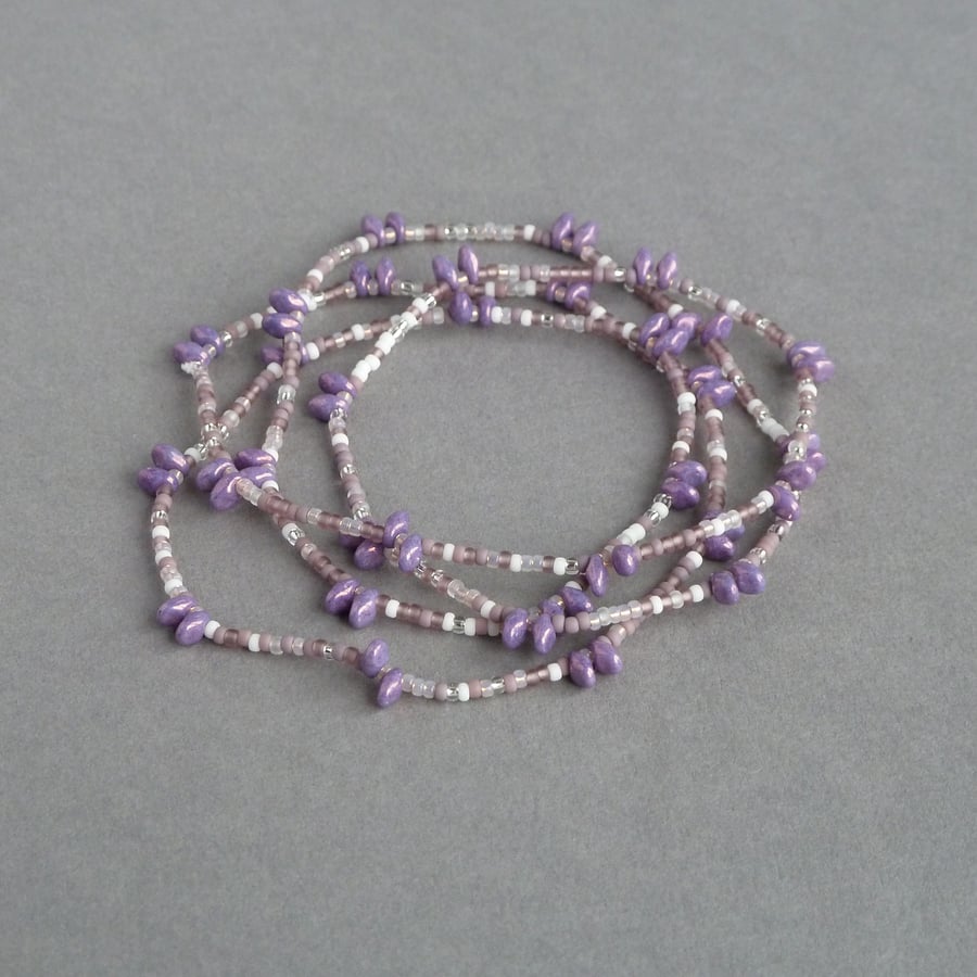 Long Lilac Necklace - Mauve Clasp Free Necklace - Violet Spiky Jewellery