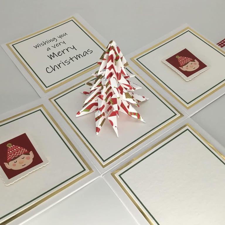 3D Christmas tree exploding box Christmas card - red