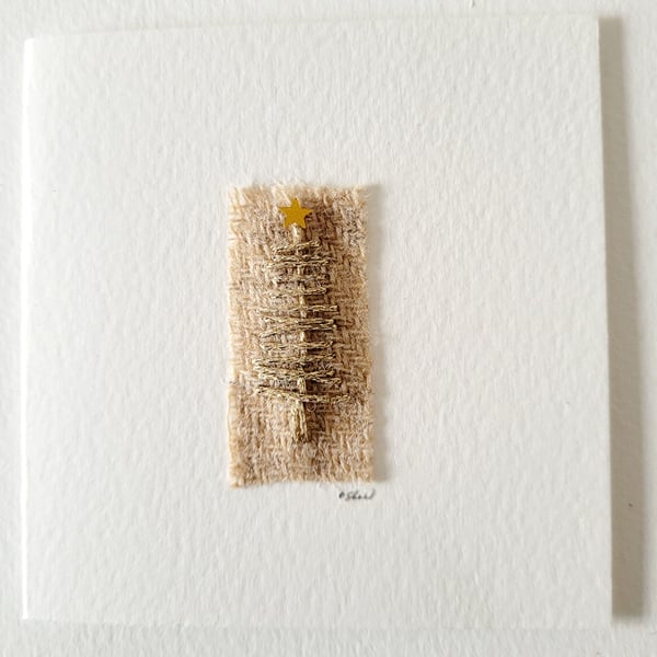 Handmade Embroidered 'Metallic Gold Tree' Christmas Greeting Card 