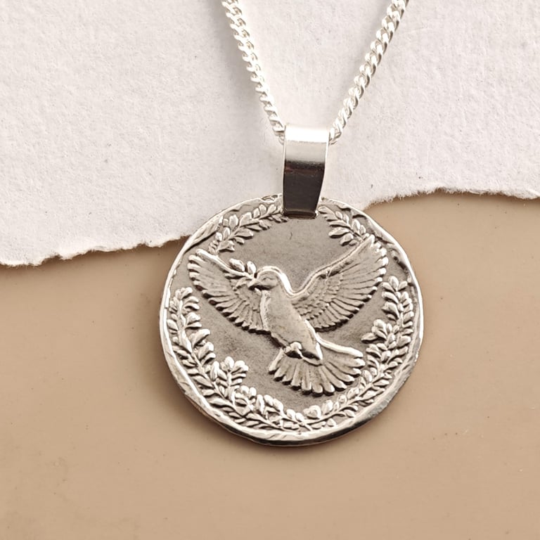 Sterling Silver Dove Necklace Peace Olive Branch Engraved Gift