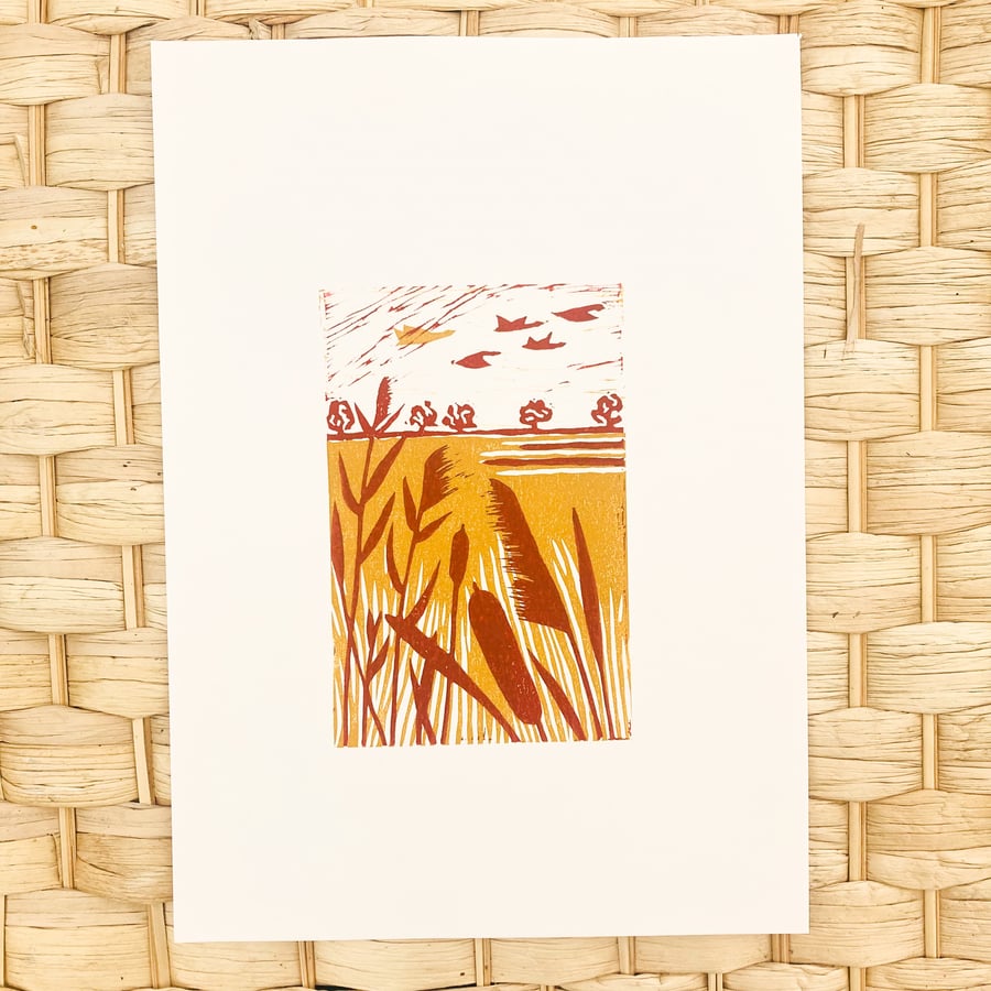 Perfectly imperfect, goose print, goose Lino print, Norfolk landscape print