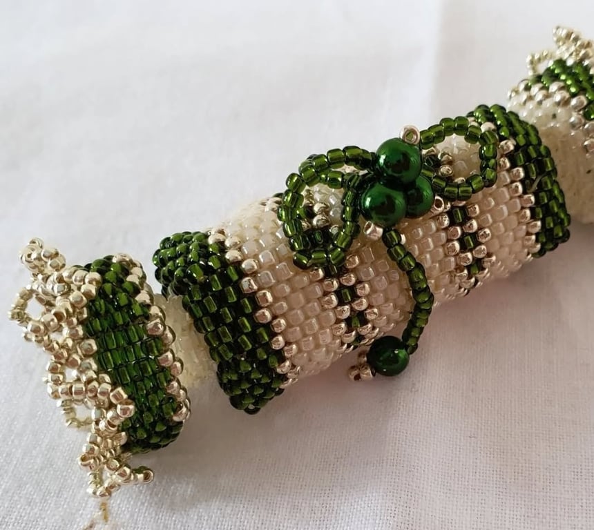 Christmas Cracker, 3D Beaded Ornament, Handwoven