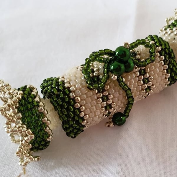 Christmas Cracker, 3D Beaded Ornament, Handwoven