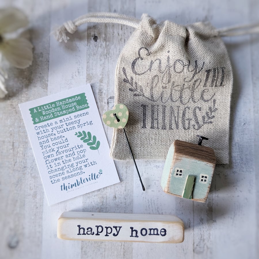 Little Wooden Handmade House and Base in a Bag - happy home 