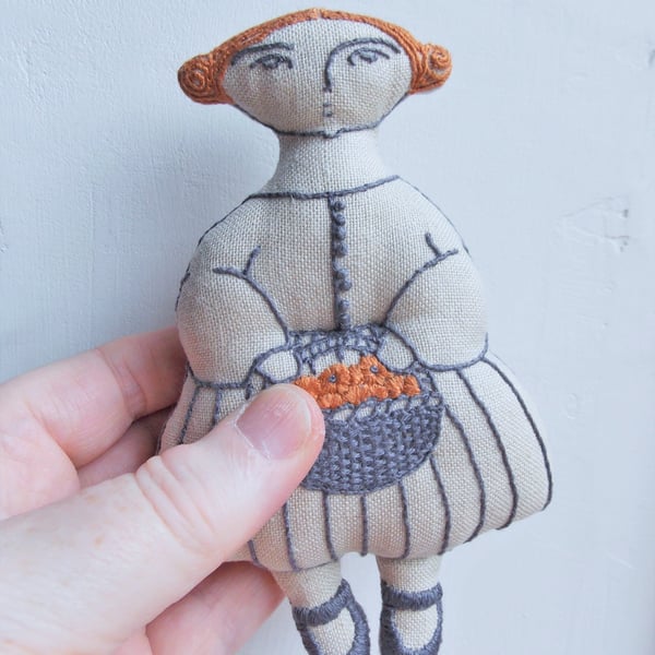 Chrissy - A Hand Embroidered Textile Art Doll, Eco-friendly, Handmade - 14cms