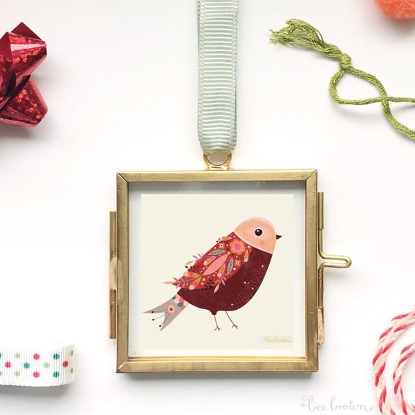 Miniature Feathered Bird Print in Frame