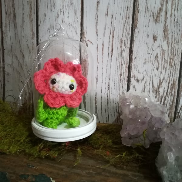 Crochet Lucky Flower Sprite In Glass Dome 