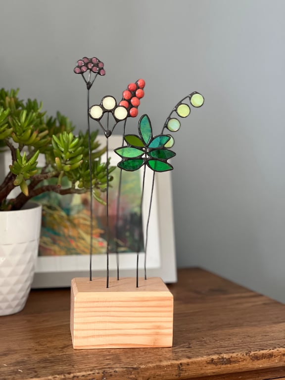 Stained glass bouquet - glass flowers, table centrepiece, heirloom flowers