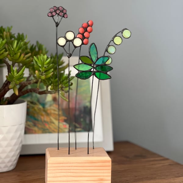 Stained glass bouquet - glass flowers, table centrepiece, heirloom flowers