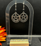 Obsidian and Silver Plated Pentagram Earrings - Handmade - Drop Earrings - Image 2