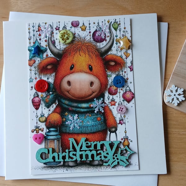 Highland Cow Christmas Card 