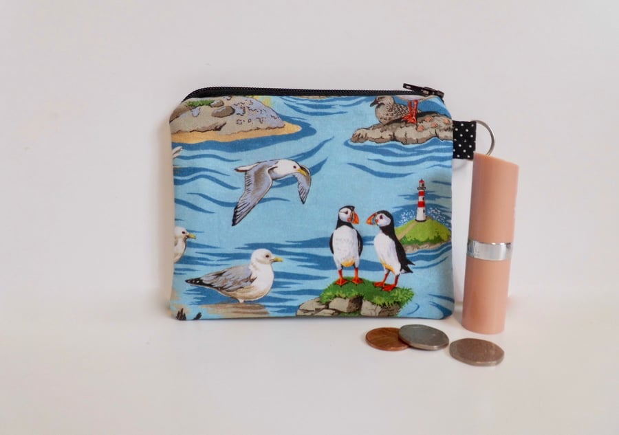 SOLD Coin purse coastal birds puffin seagull