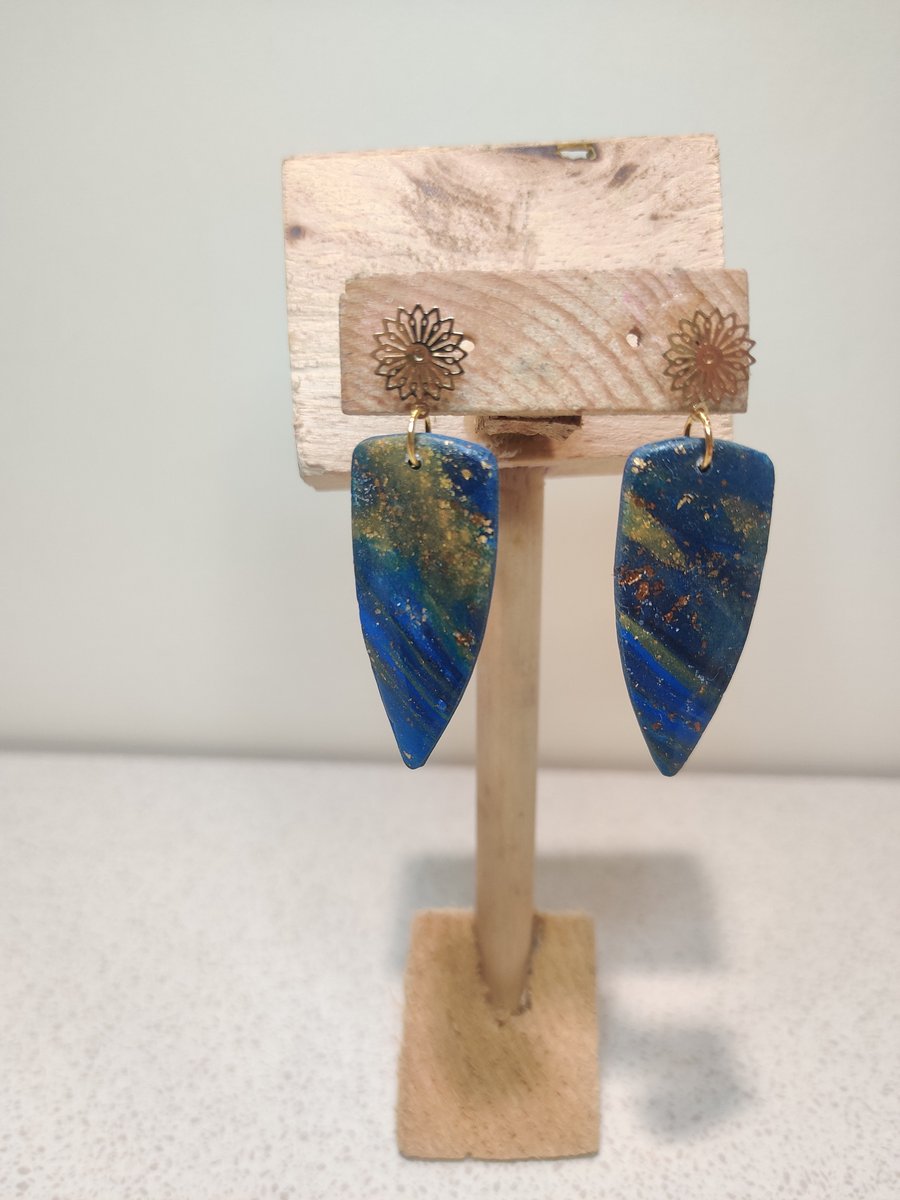 Blue galaxy marble dangle- real gold fixing 