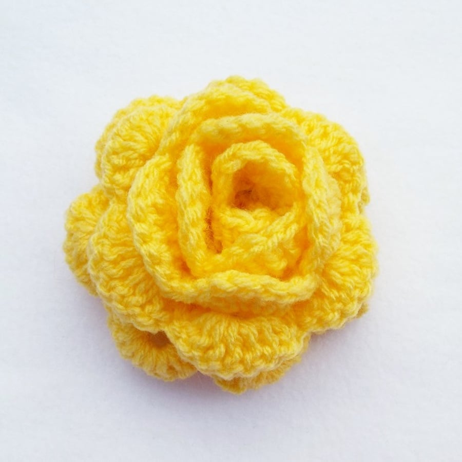 Hair pony tail band with large yellow crochet rose flower hair bobble hair tie