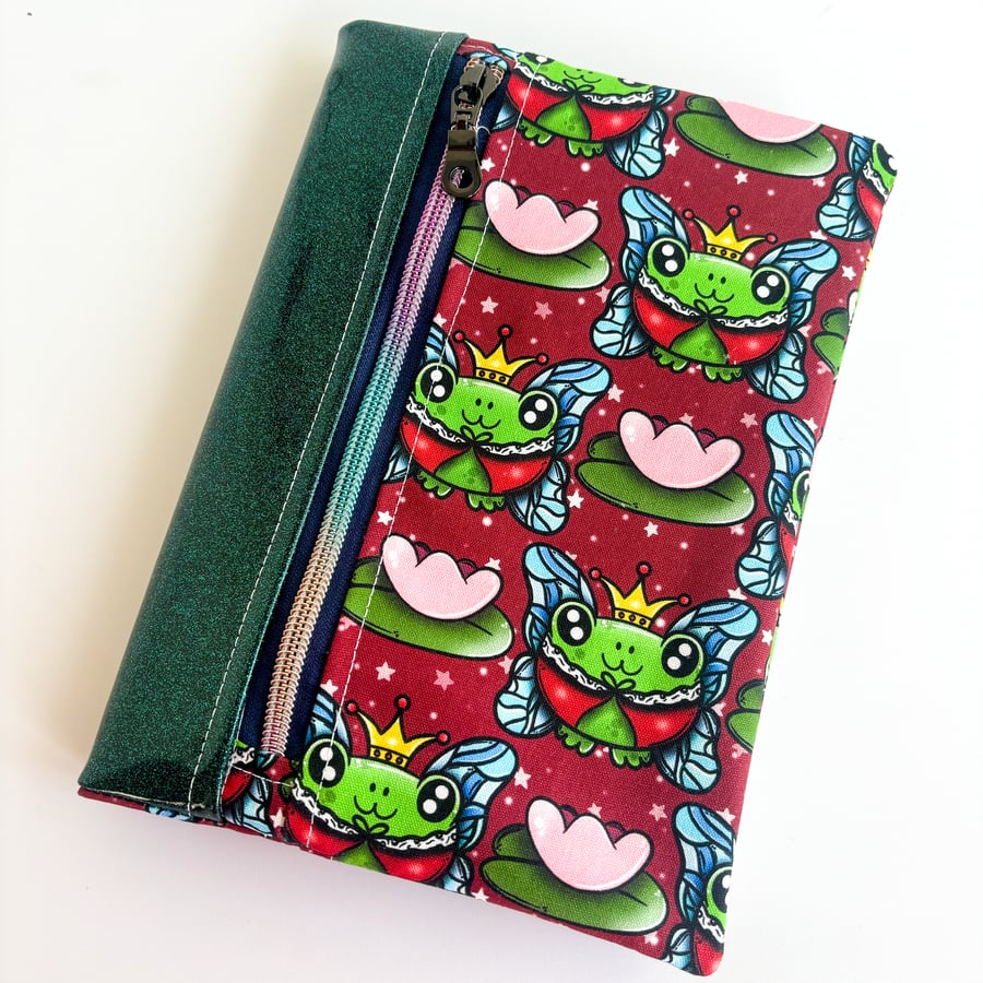 A5 Notebook with a built in pencil case - Frogs