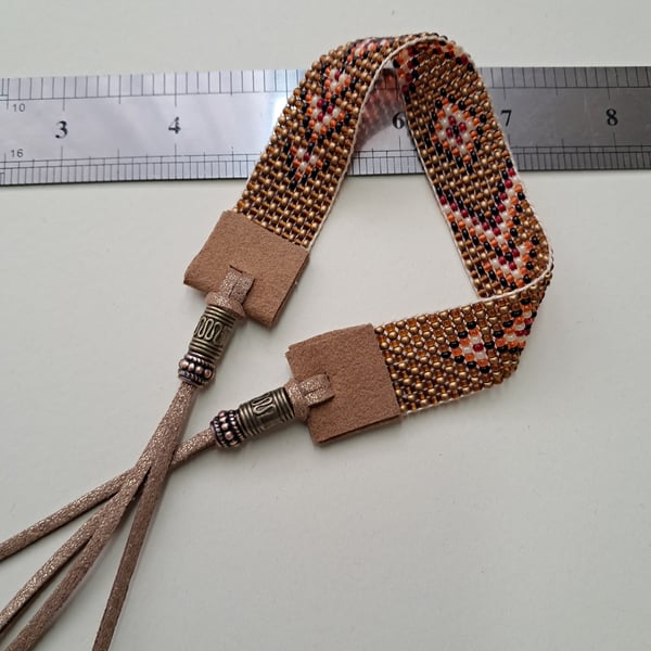 Beaded loom Handmaade Pearl red gold black bracelet or Anklet 