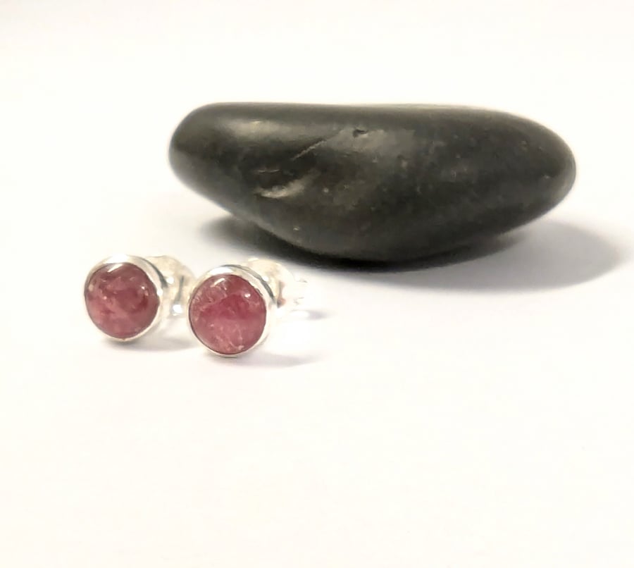 Sterling SILVER Hazy Pink Tourmaline Stud Earrings, Handamde Urban Jewellery